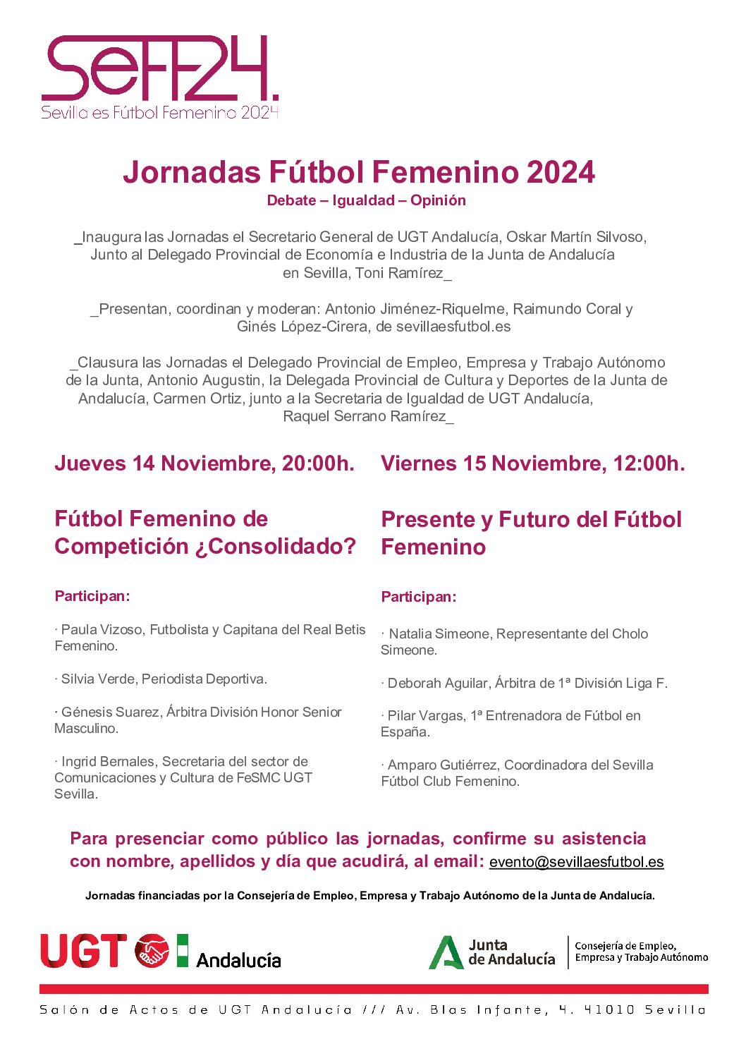 La sede de UGT Andalucía acoge unas jornadas sobre fútbol femenino